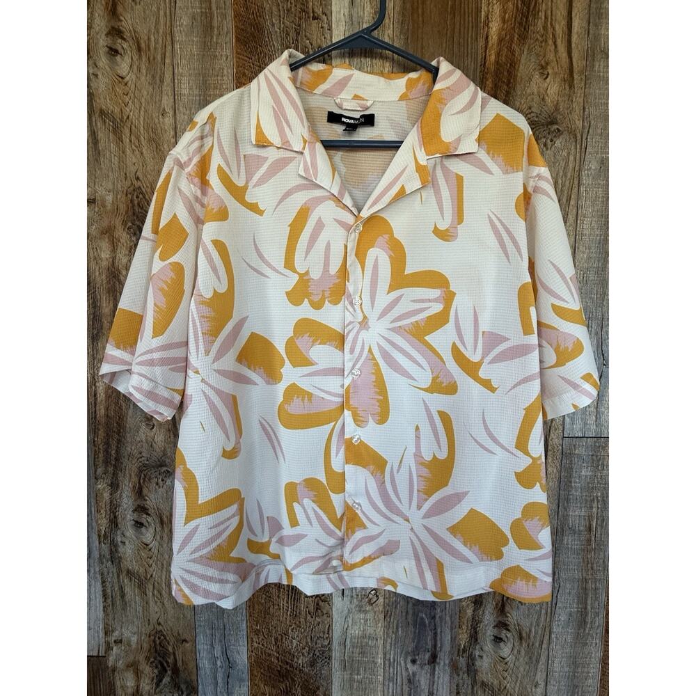 Nova Men Shirt Men Medium Floral Button Up Short Sleeve Tropical Camp Collar